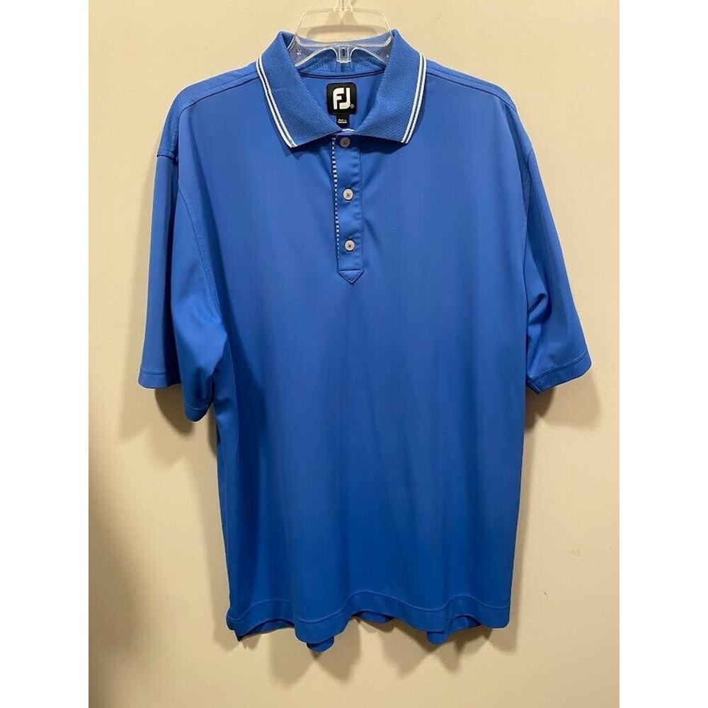 FJ FootJoy Polo Shirt Mens Large Blue Casual Short Charleston Muni Golf Course